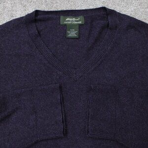 Eddie Bauer Sweater Mens XL Purple Cotton/Cashmere V-Neck Pullover Sweatshirt
